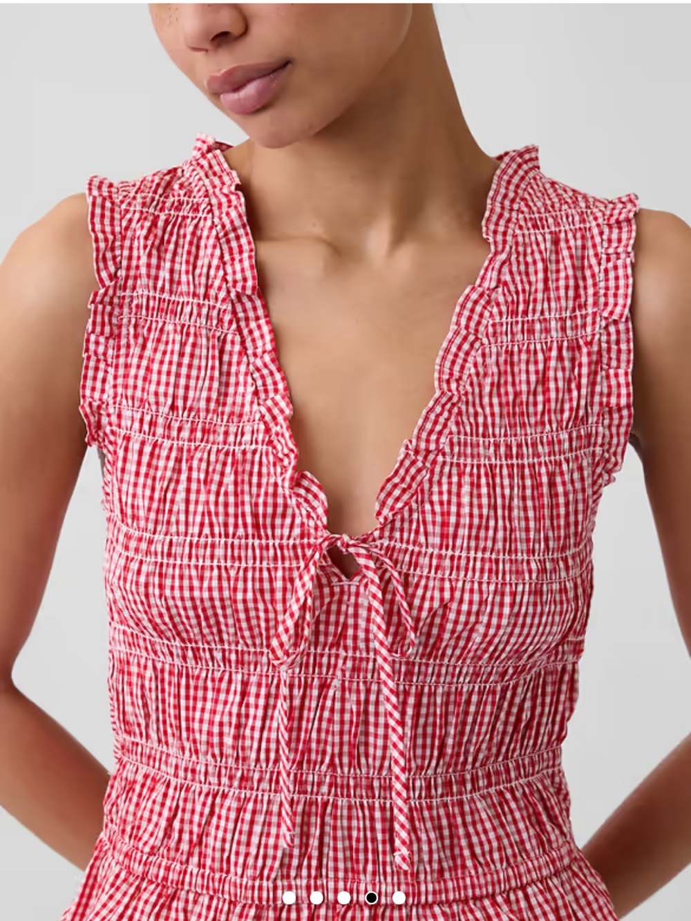 Red Gingham Smocked Tie-Front Top